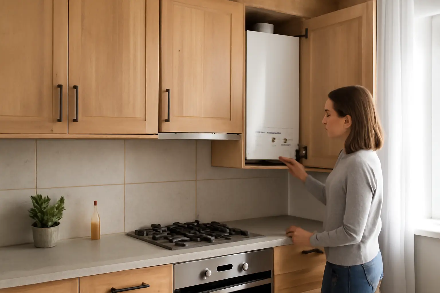 Как закрыть газовый котёл на кухне кухонным гарнитуром