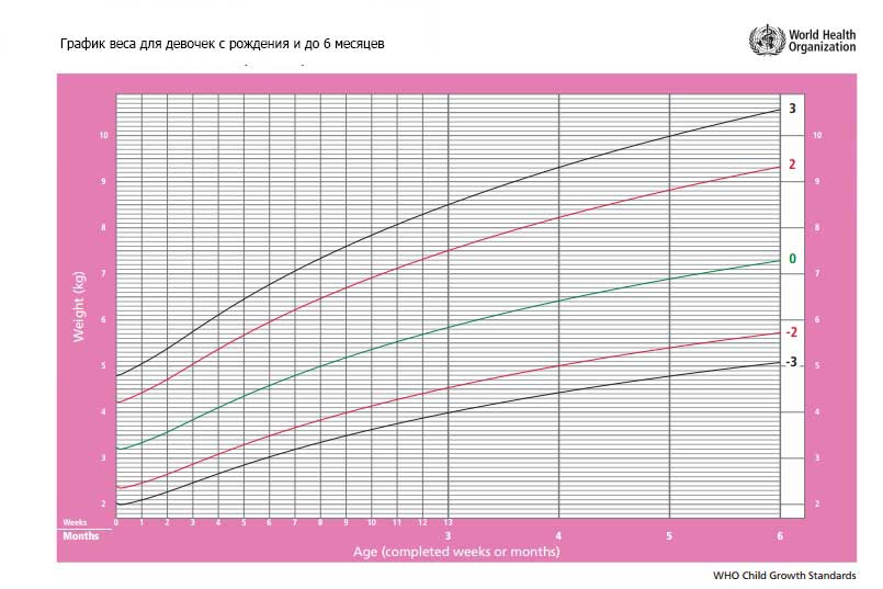 график веса для девочки с рождения и до 6 месяцев
